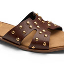 Brown Studded Crossover Flat Slipper
