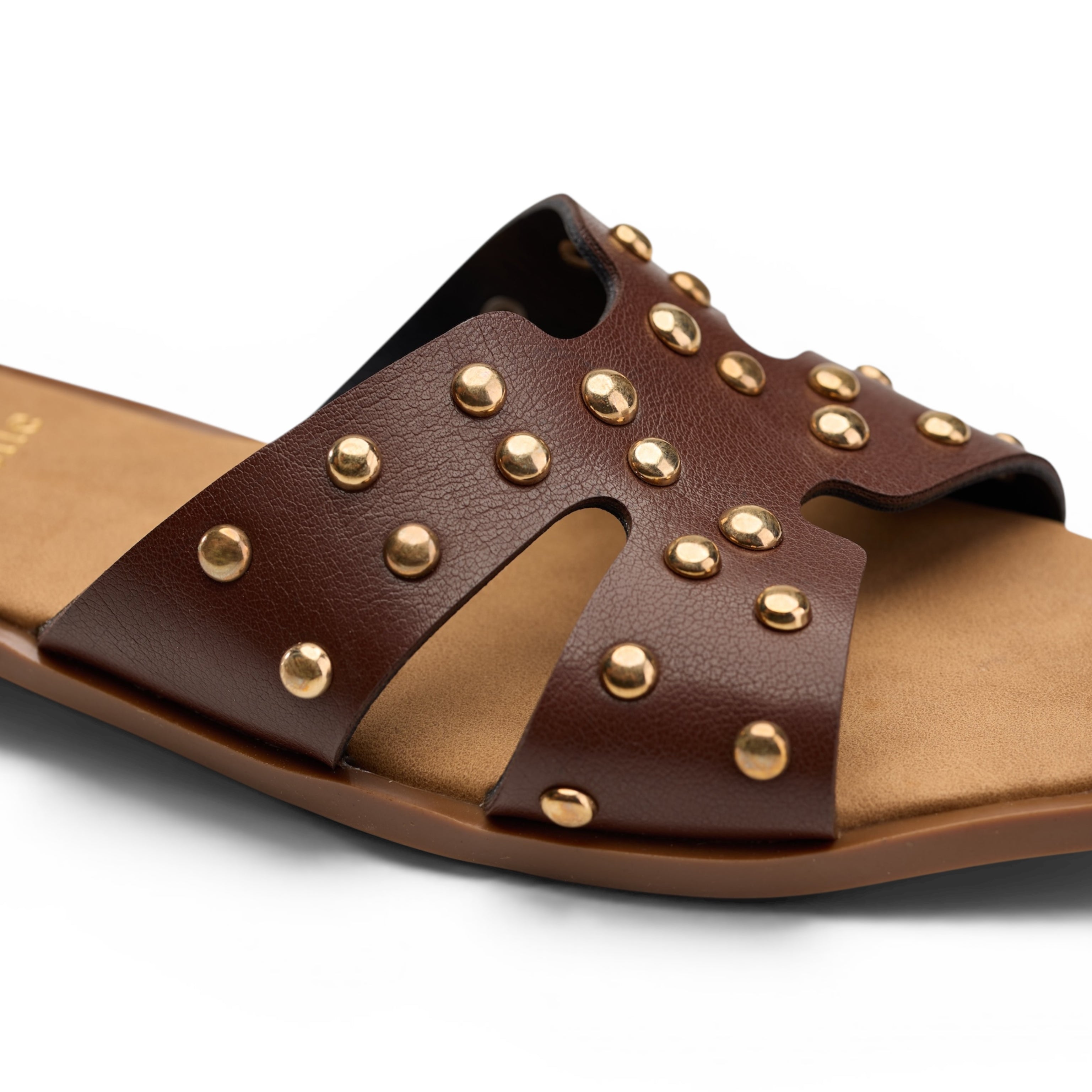 Brown Studded Crossover Flat Slipper