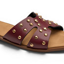 Burgundy Studded Crossover Flat Slipper