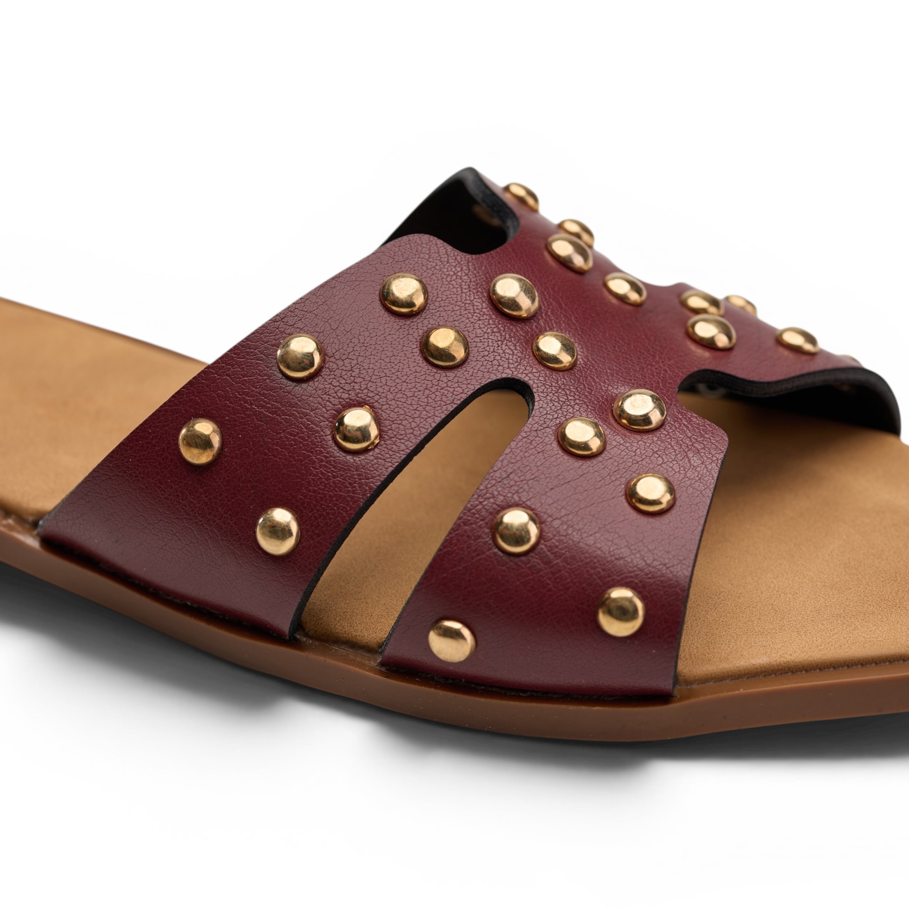 Burgundy Studded Crossover Flat Slipper