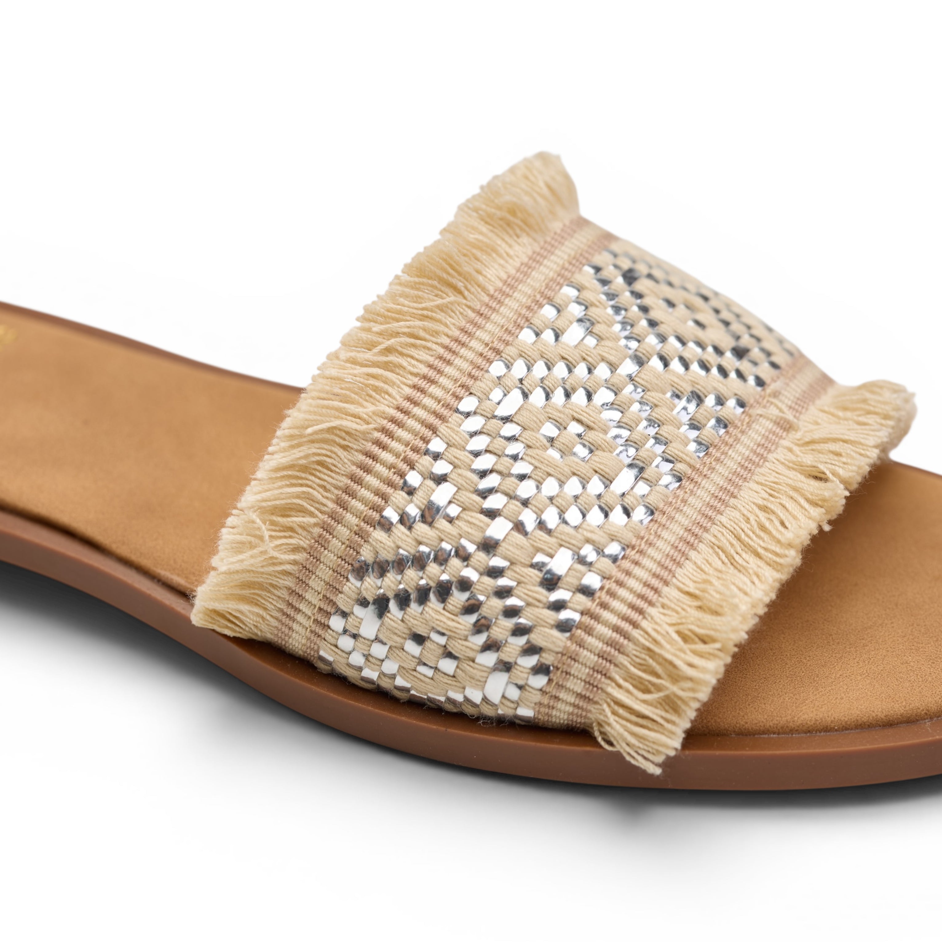 Women Silver Fringe Slide Slipper