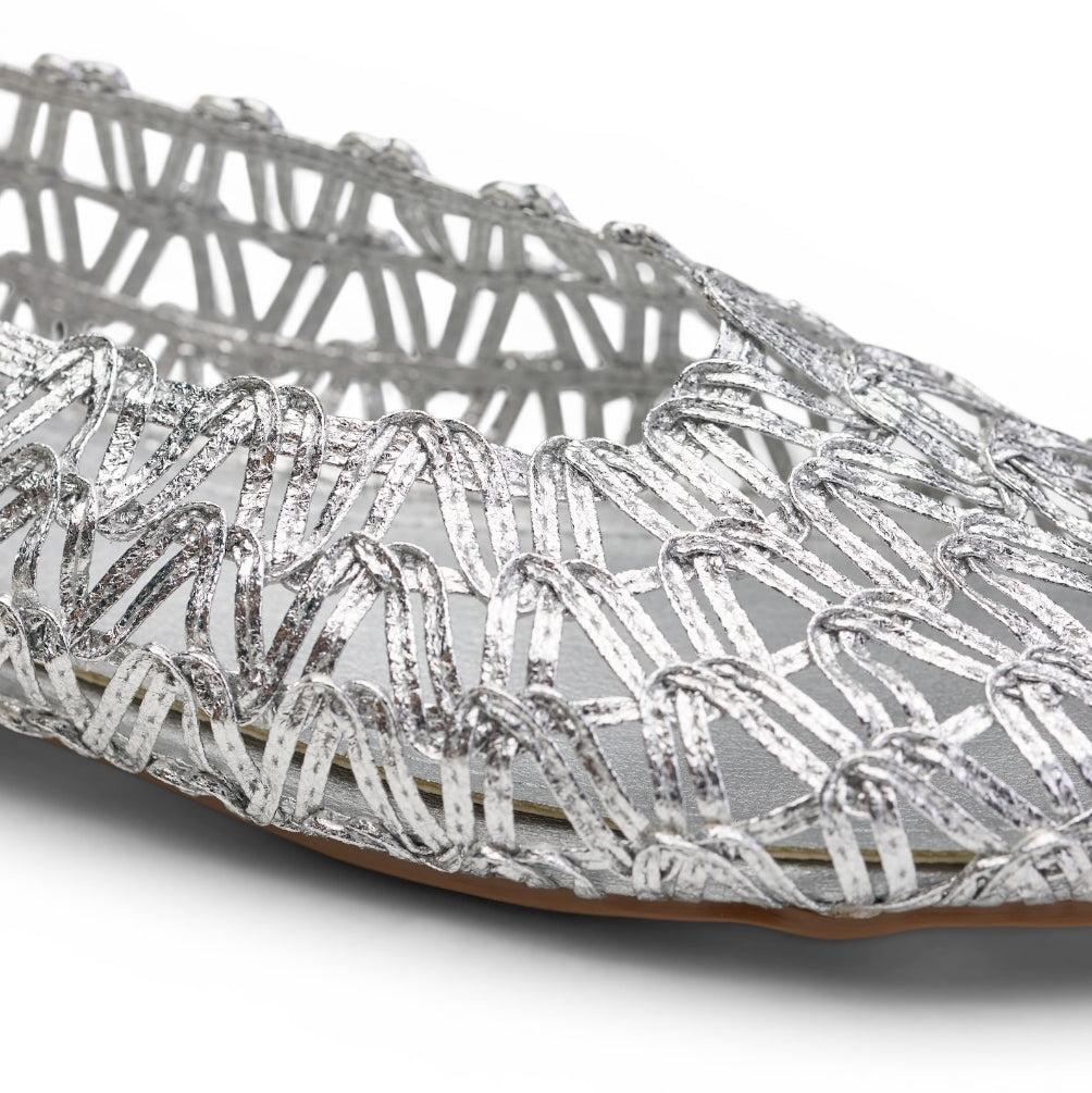 Silver Crochet Mesh Ballet Flats