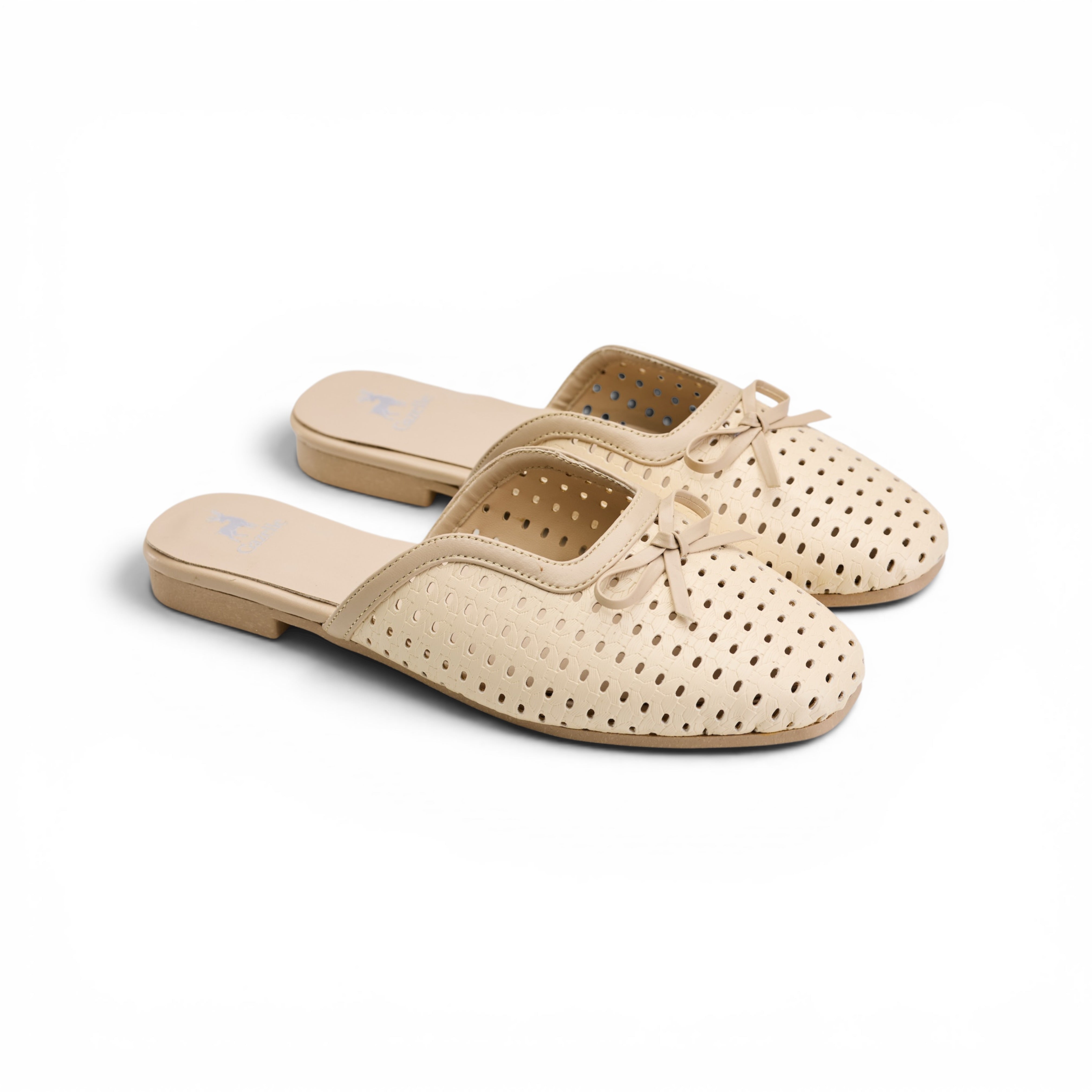 Beige Perforated Bow Mule