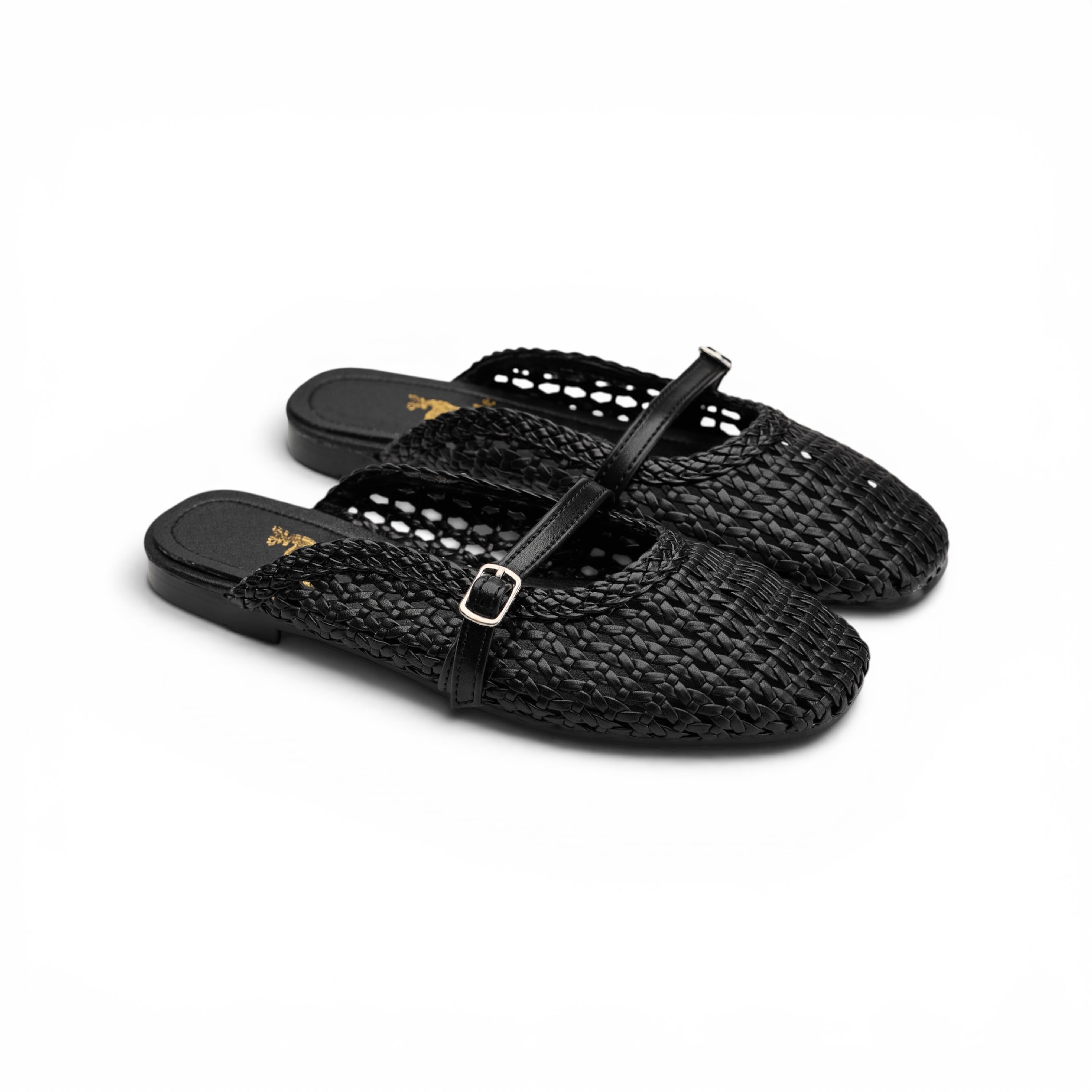Women Black Buckle Mule