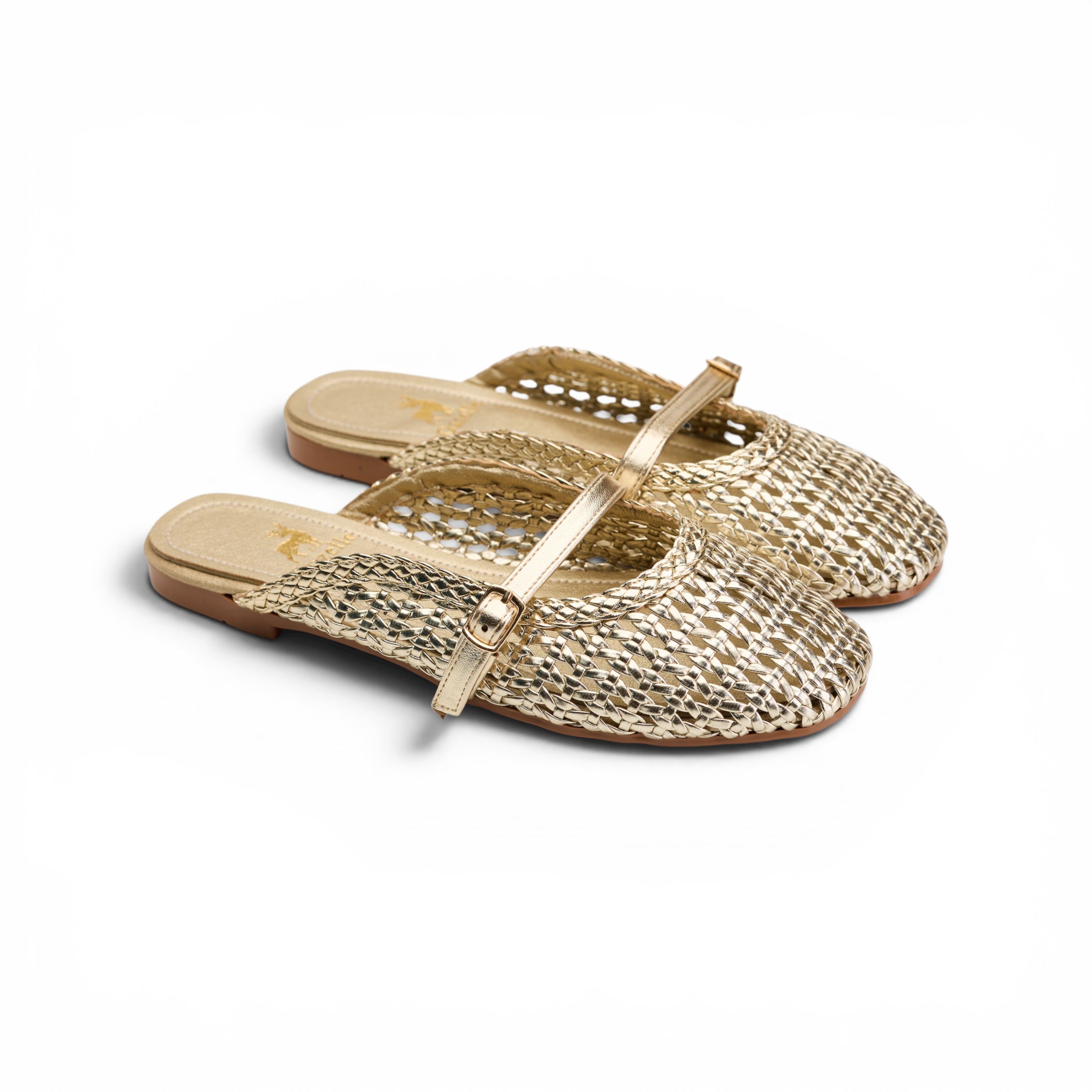 Women Gold Buckle Mule