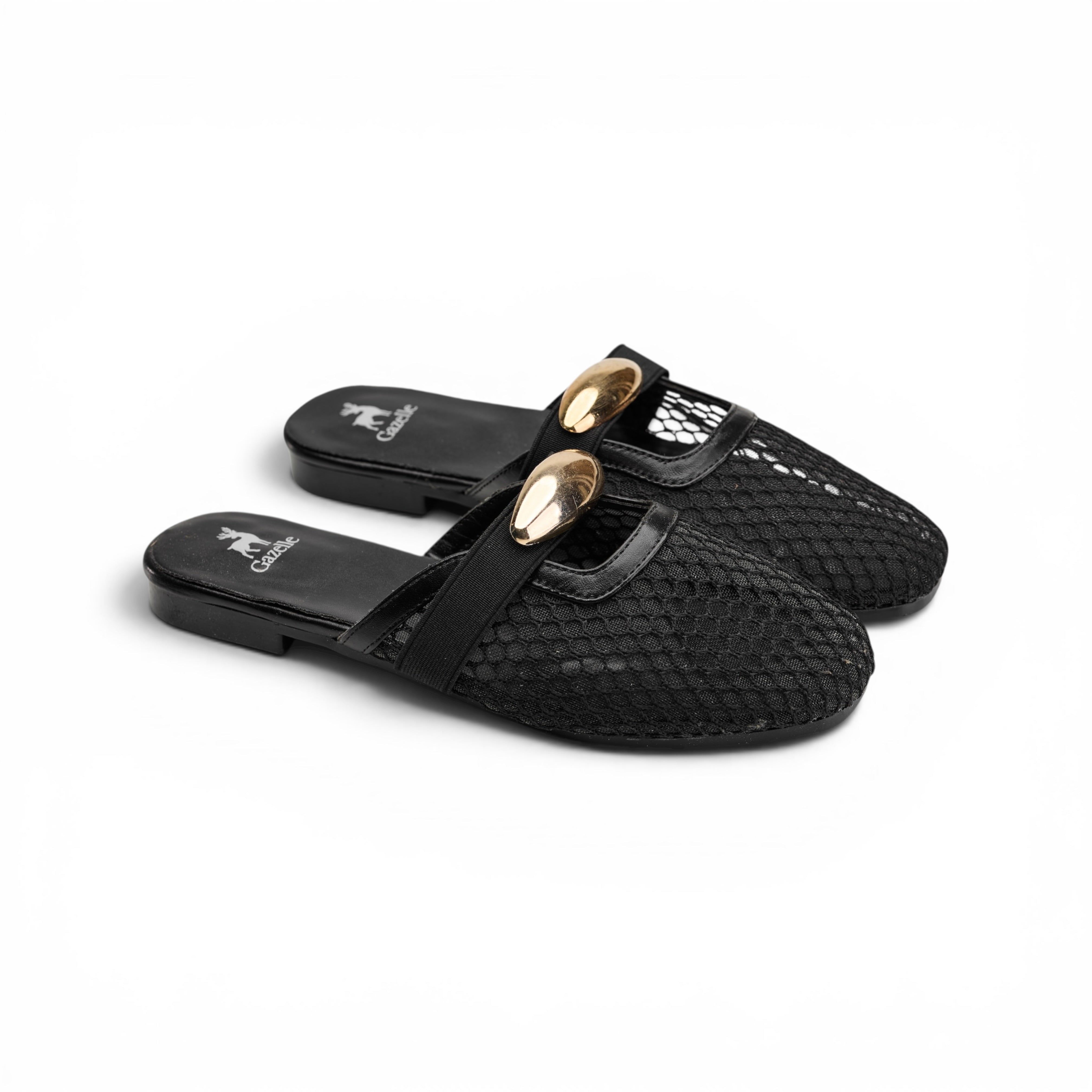 Women Black Mesh Buckle Mule