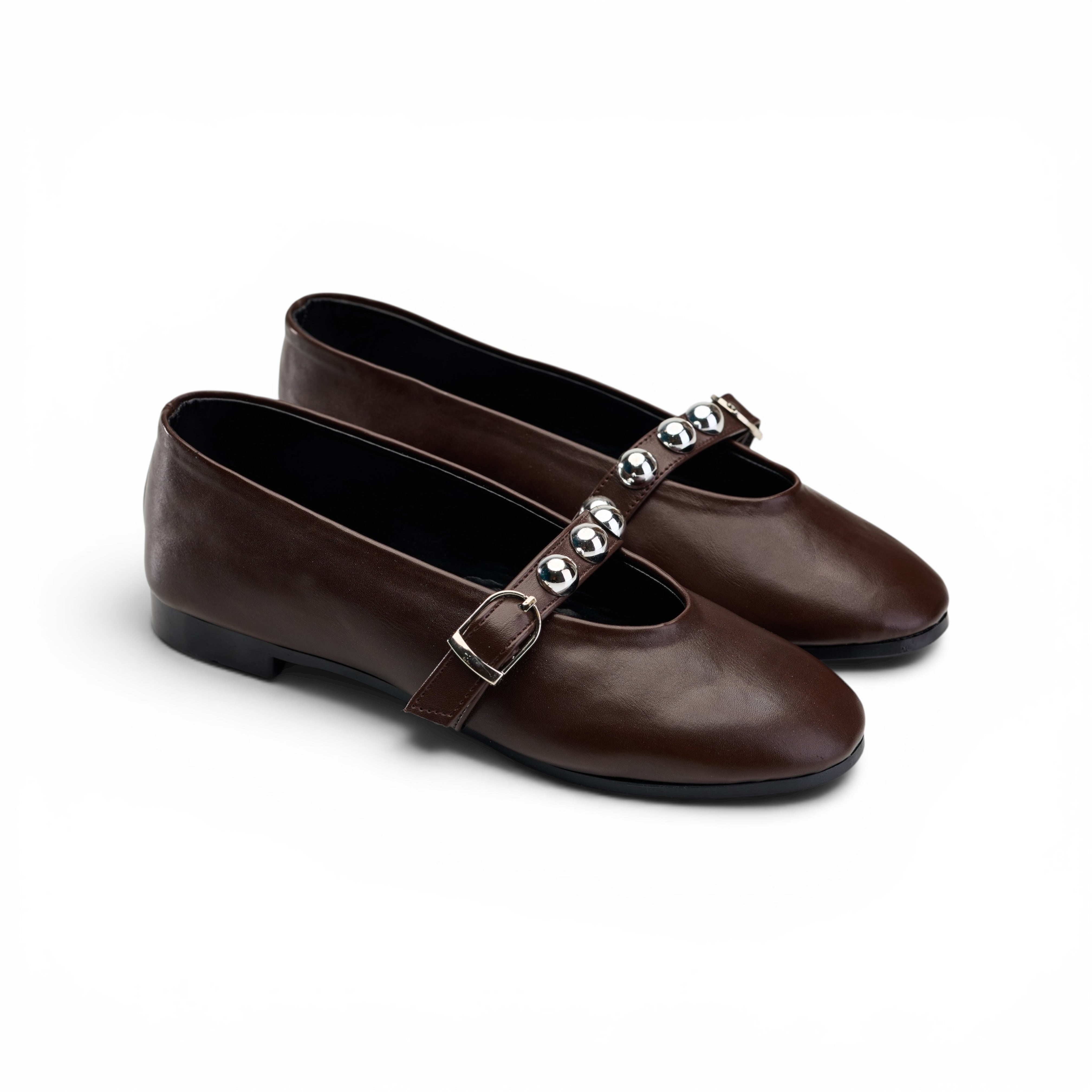 Women Brown Studded Ballerina