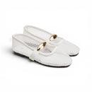 Women White Mesh Buckle Ballerina