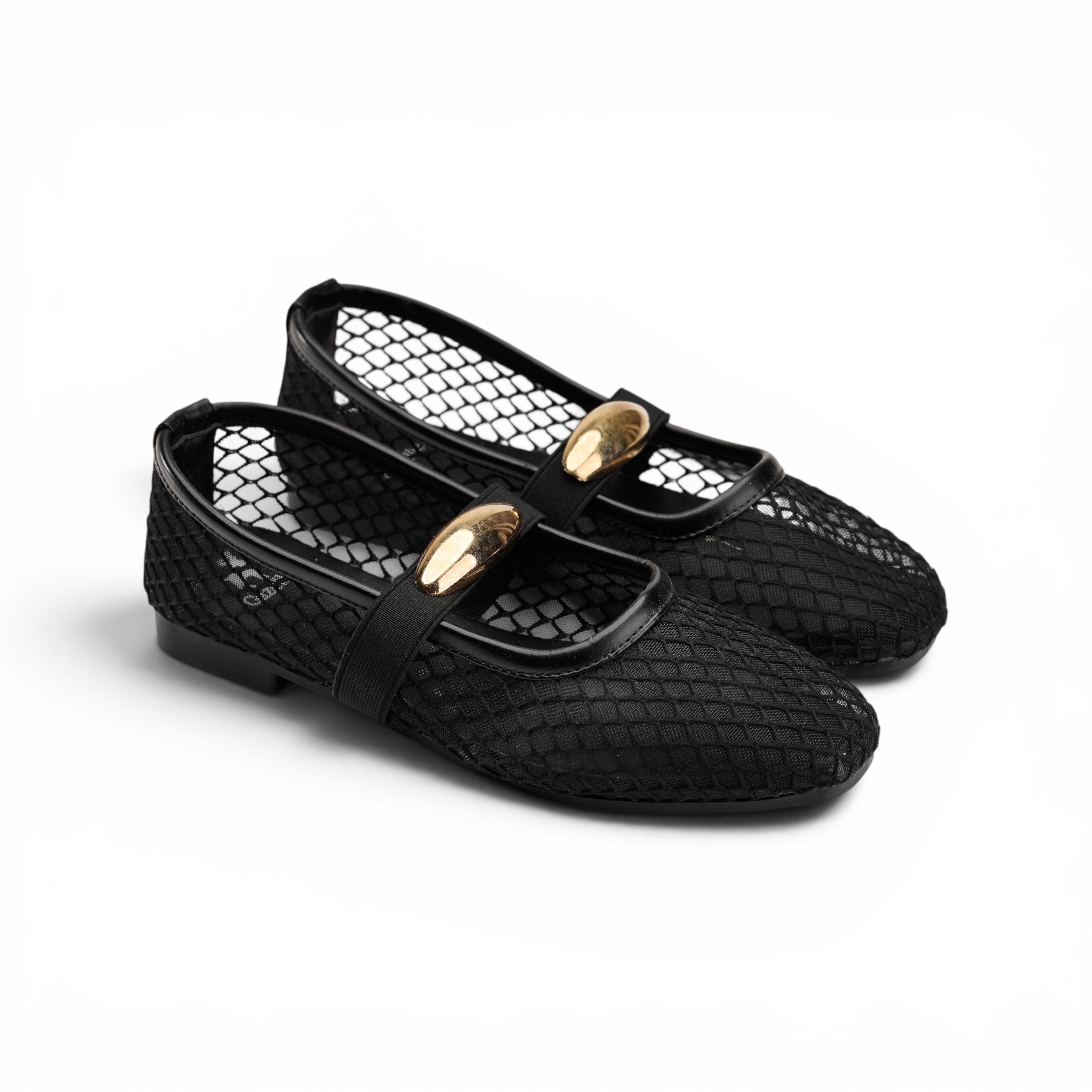 Black Mesh Buckle ballerina
