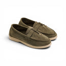 Women Olive Suede Tassel Loafers