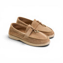 Women Beige Suede Tassel Loafers