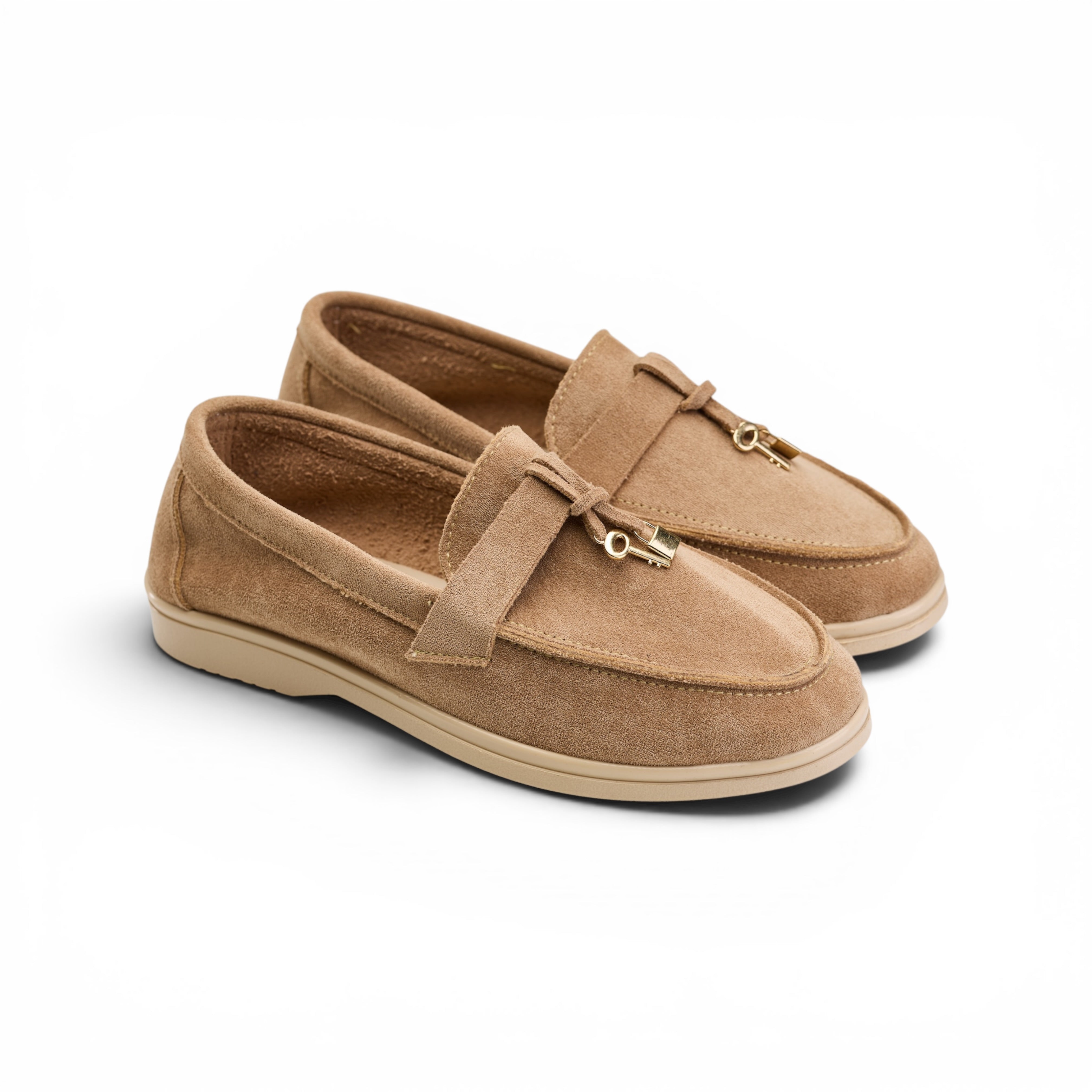 Women Beige Suede Tassel Loafers