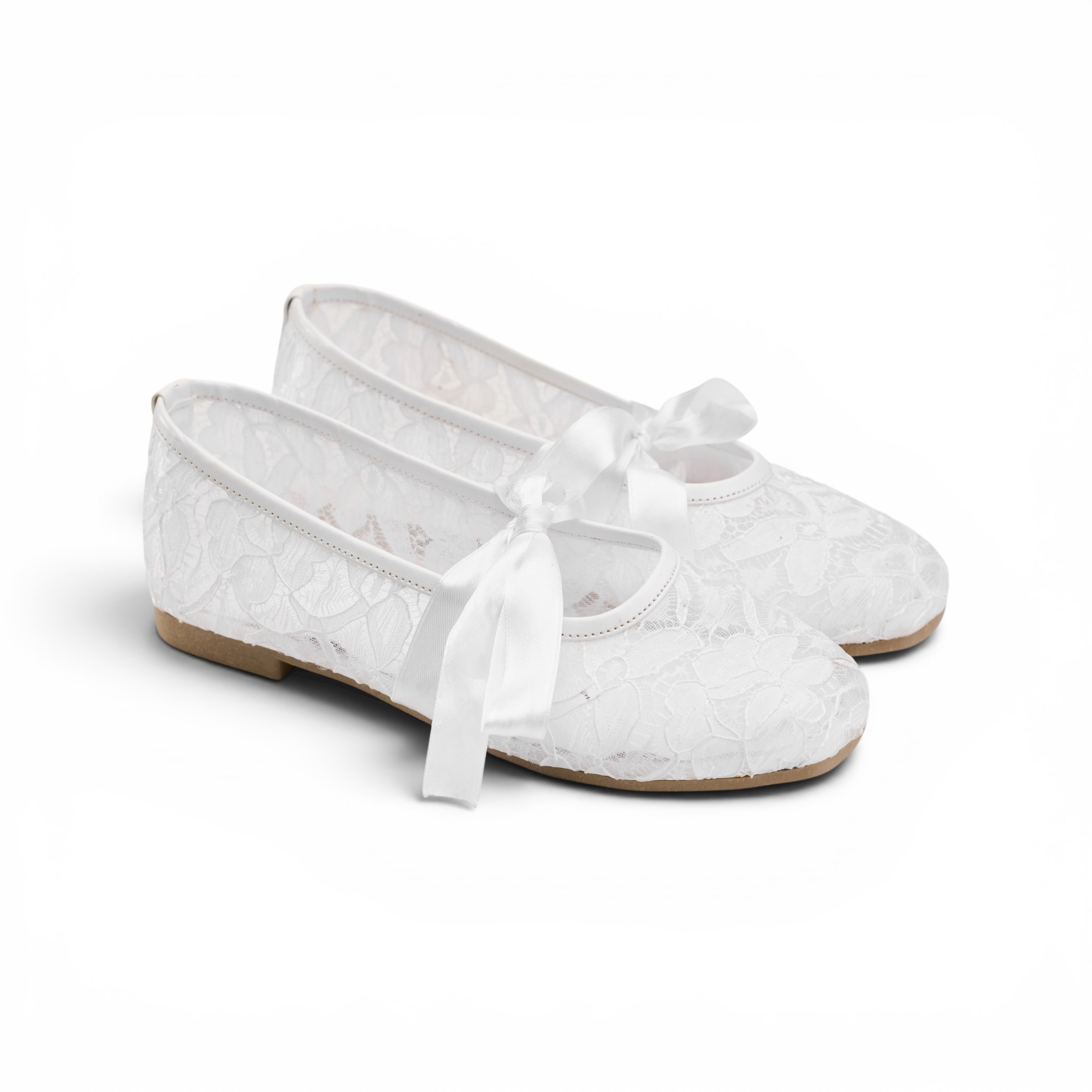 Women White Floral Lace Bow Ballerina