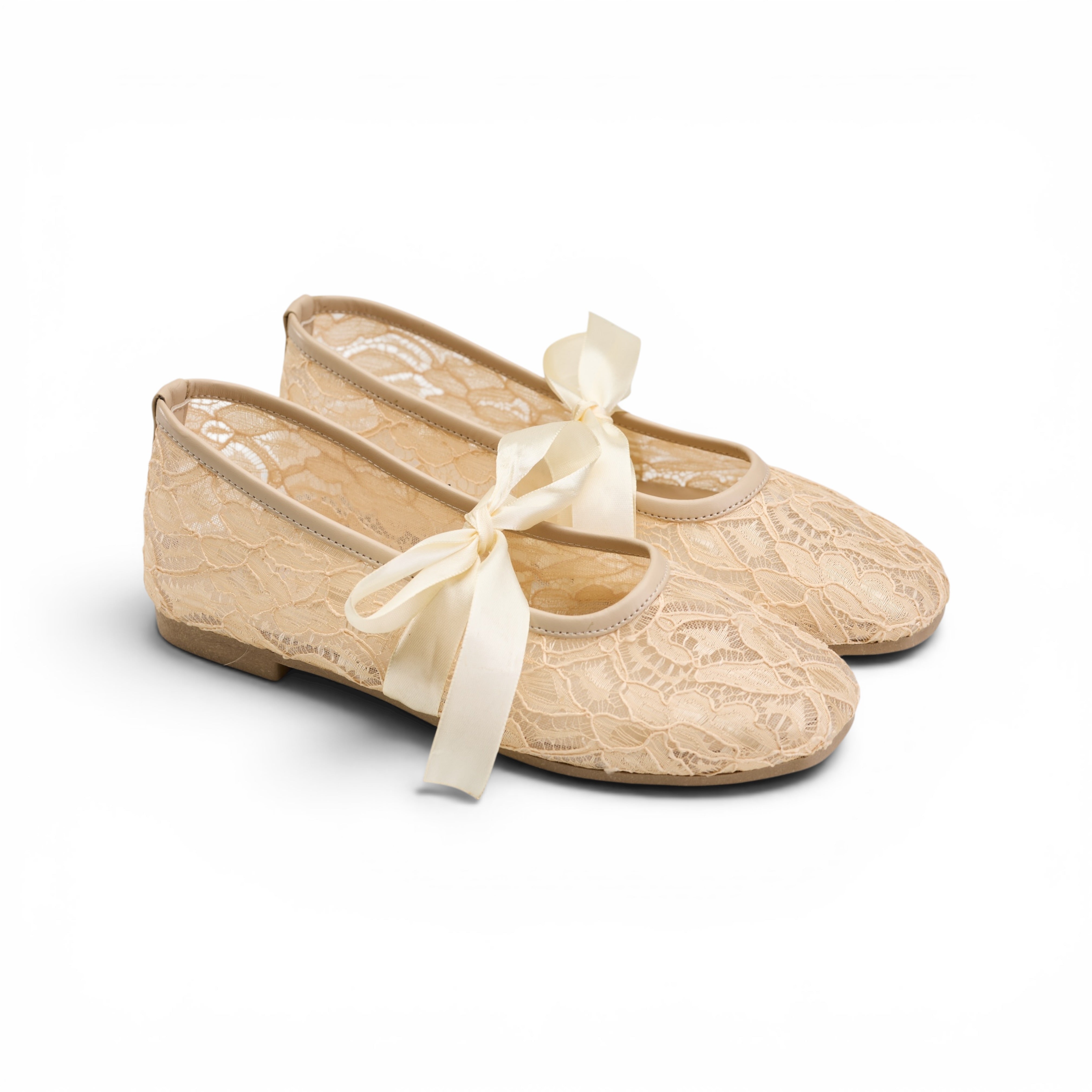 Women beige  Floral Lace Bow Ballerina