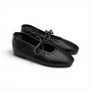 Women Black Perforated Lace-Up Ballerina