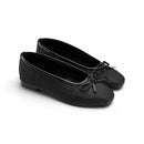 Women Black Texture Bow Flat Ballet