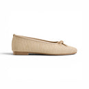 Women Beige Texture Bow Flat Ballet