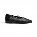 Women Black Perforated Lace-Up Ballerina