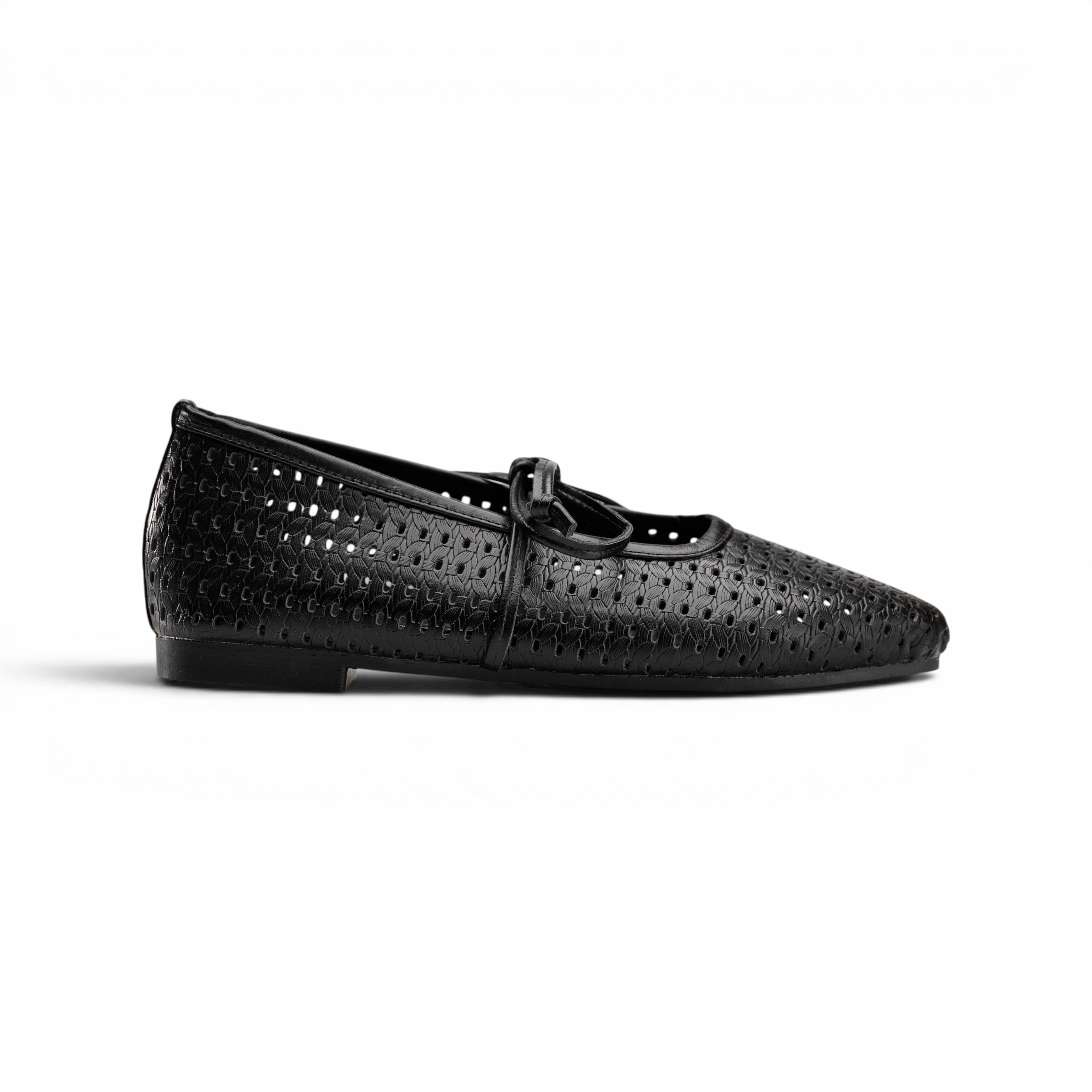 Women Black Perforated Lace-Up Ballerina
