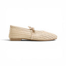 Women Beige Perforated Lace-Up Ballerina