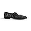 Women Black Floral Lace Bow Ballerina
