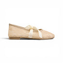 Women beige  Floral Lace Bow Ballerina