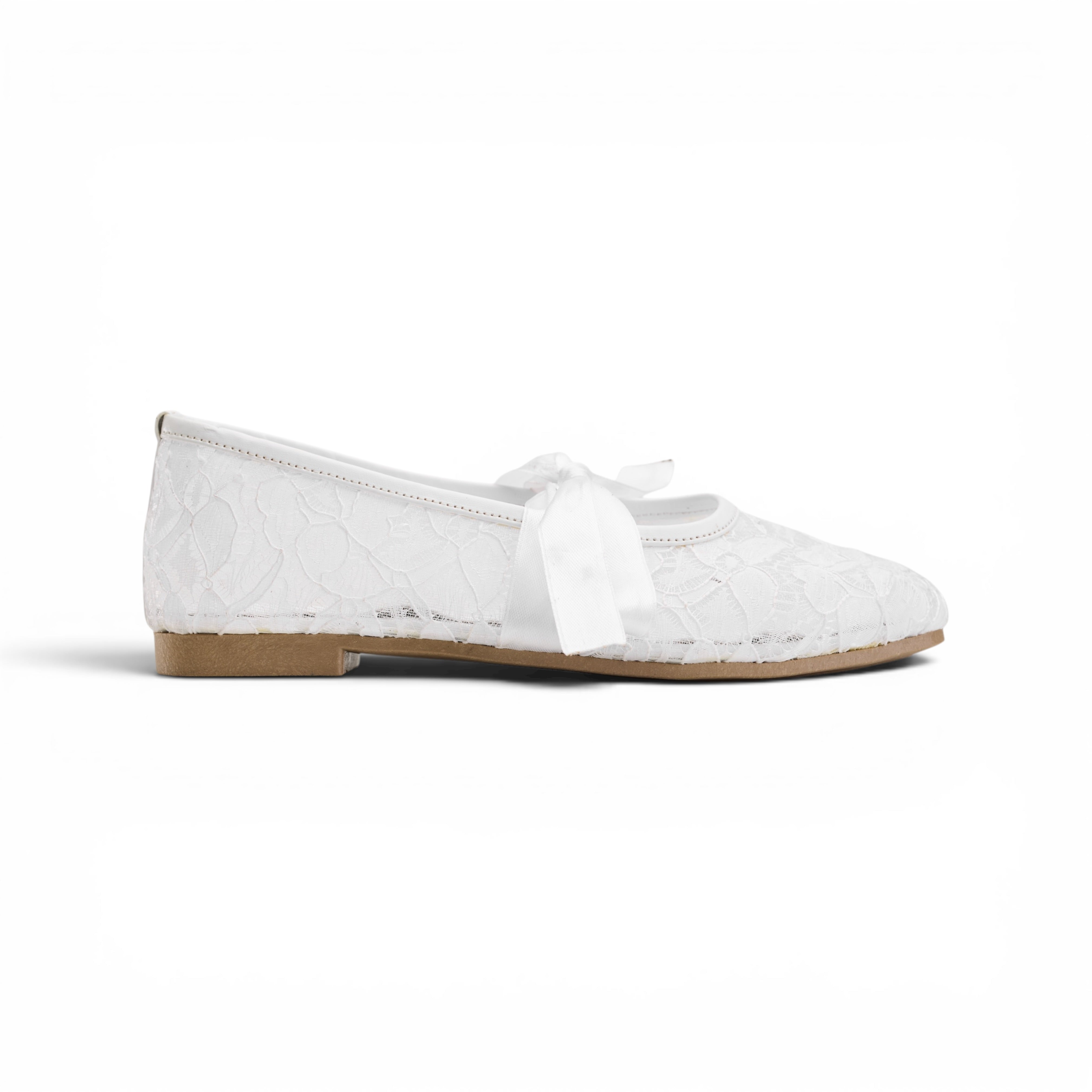 Women White Floral Lace Bow Ballerina