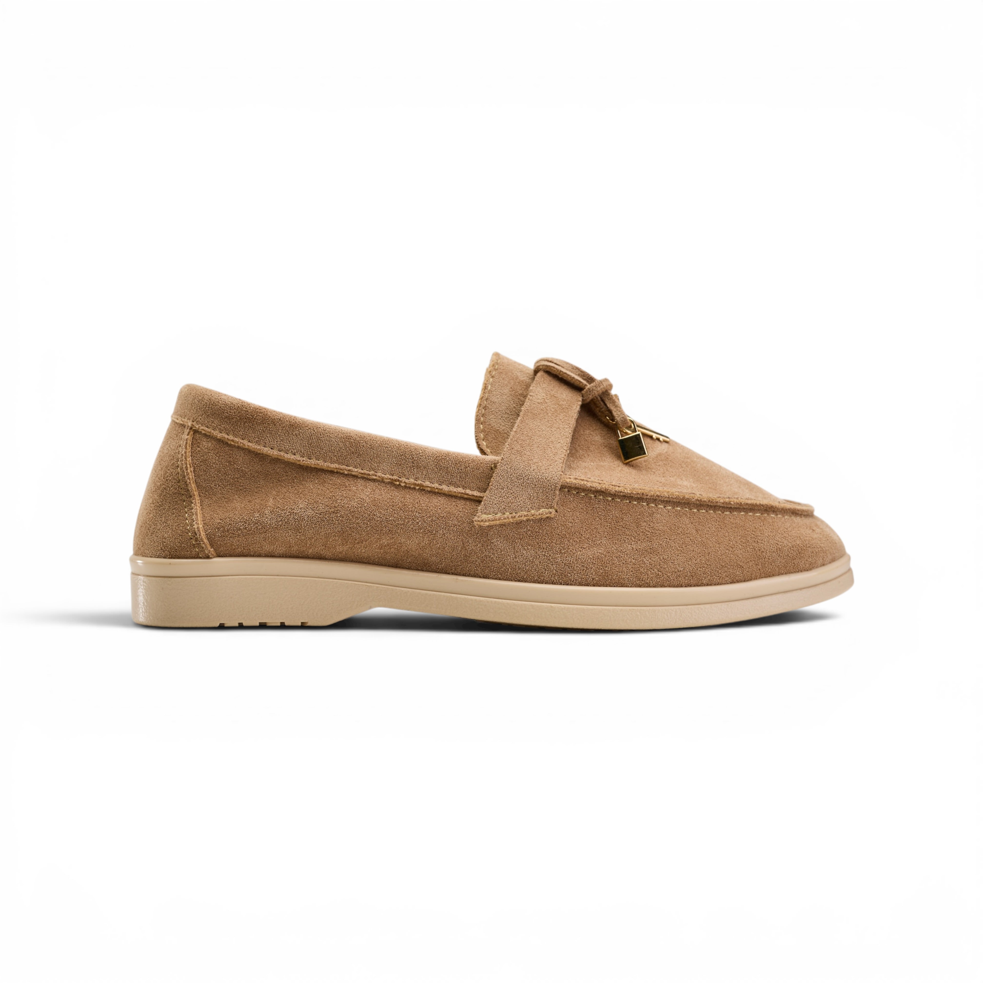 Women Beige Suede Tassel Loafers