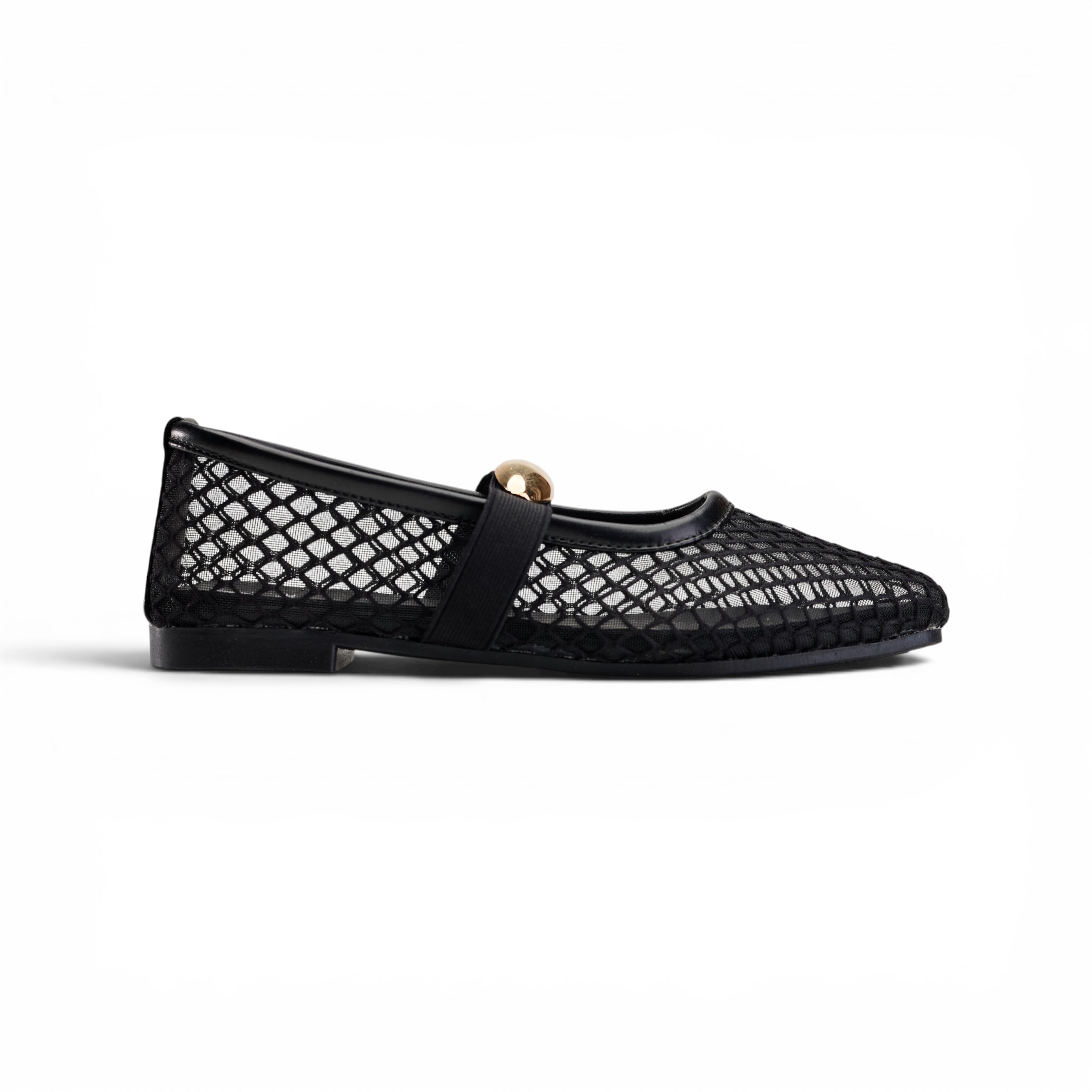 Black Mesh Buckle ballerina