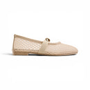 Beige Mesh Buckle Ballerina