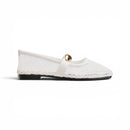Women White Mesh Buckle Ballerina