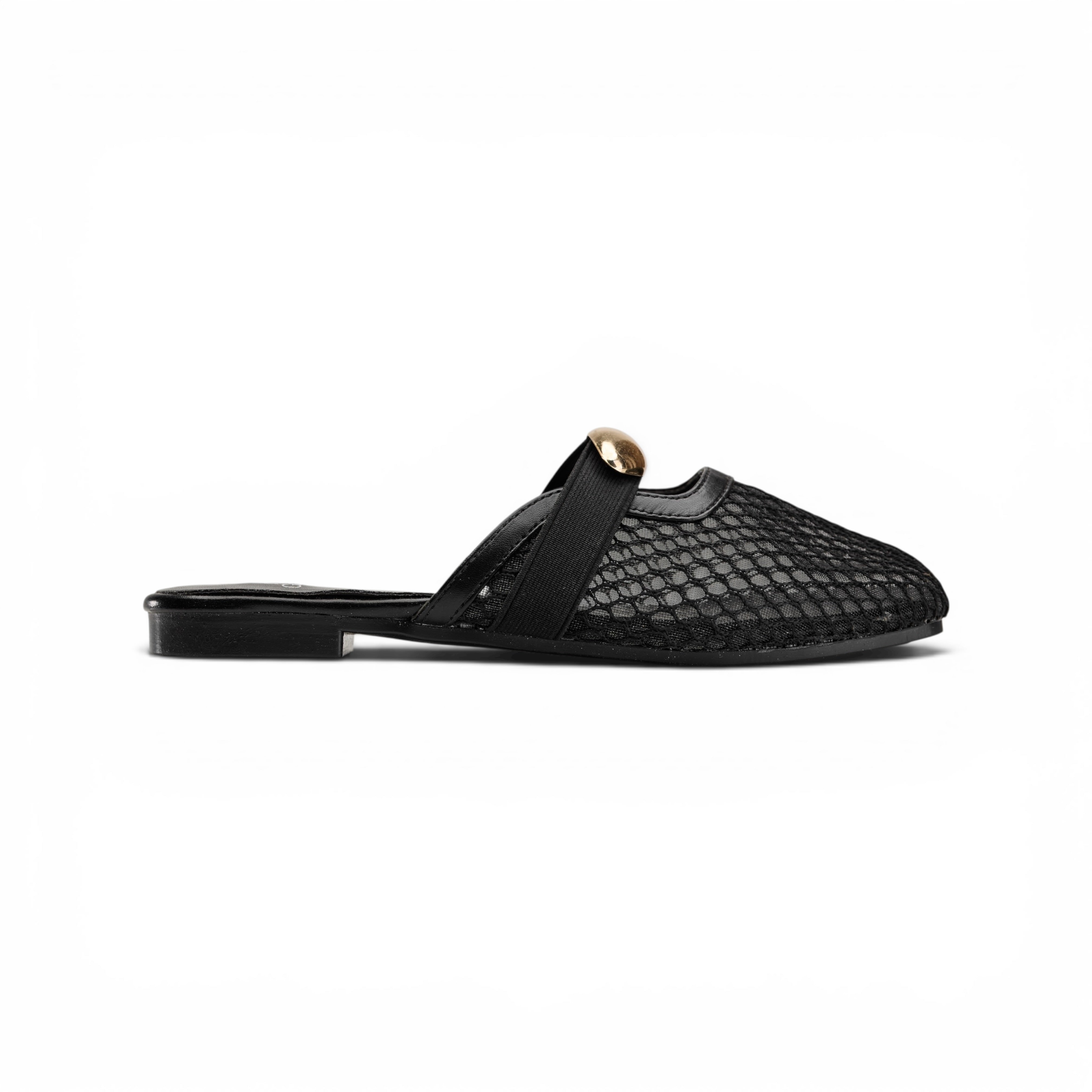 Women Black Mesh Buckle Mule