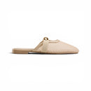 Women Beige Mesh Buckle Mule