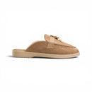Beige Suede Key Charm Mule Loafers
