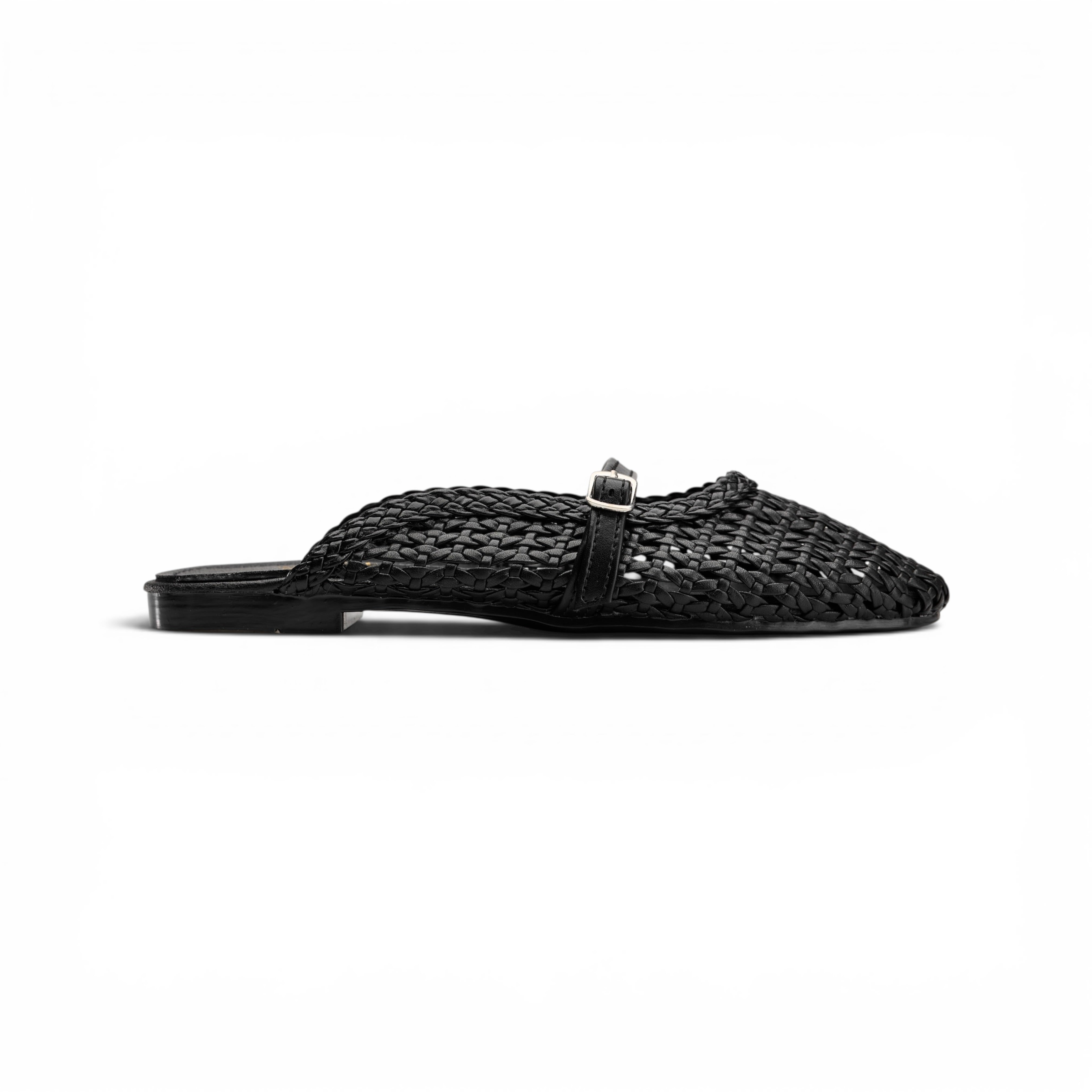 Women Black Buckle Mule