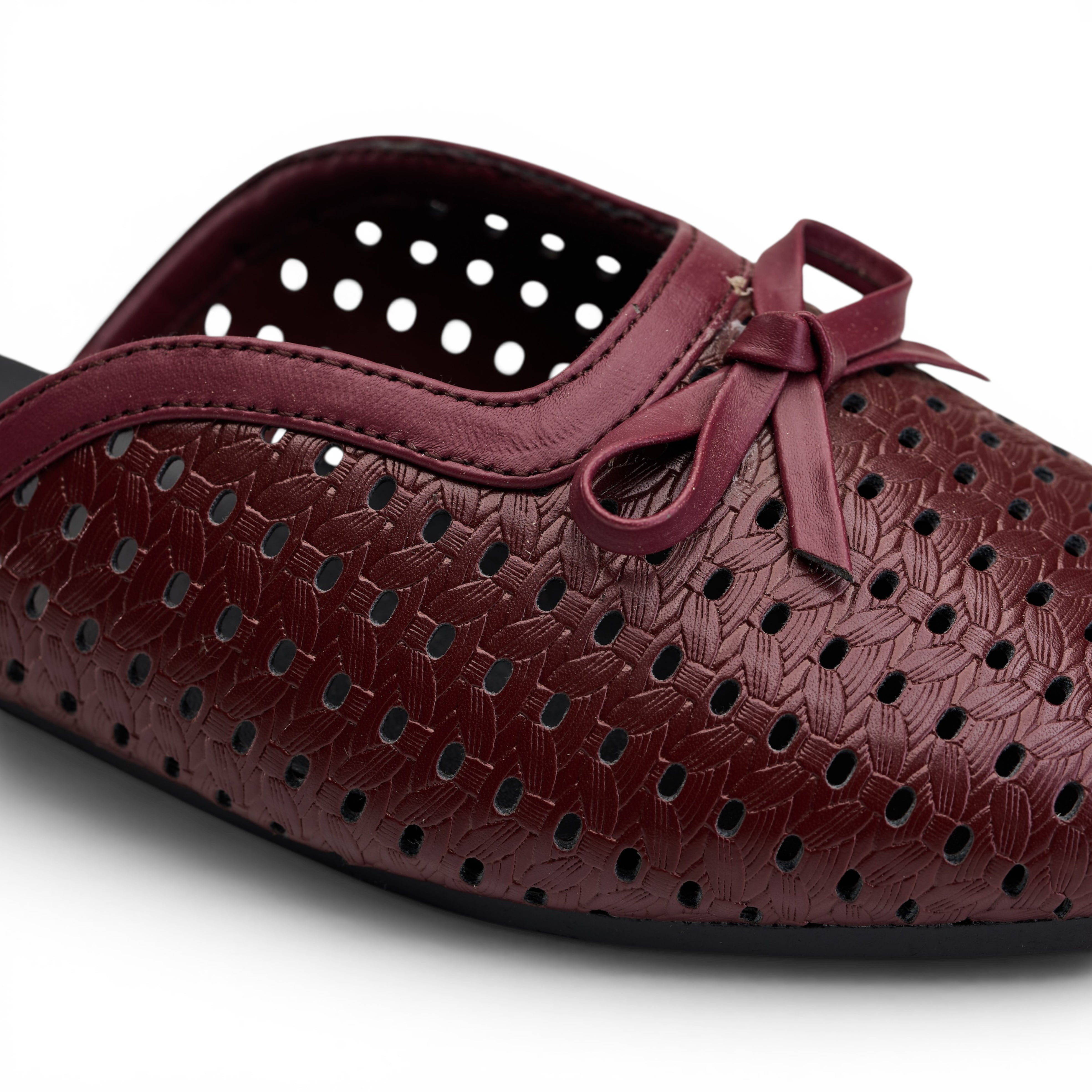 Burgundy Perforated Bow Mule