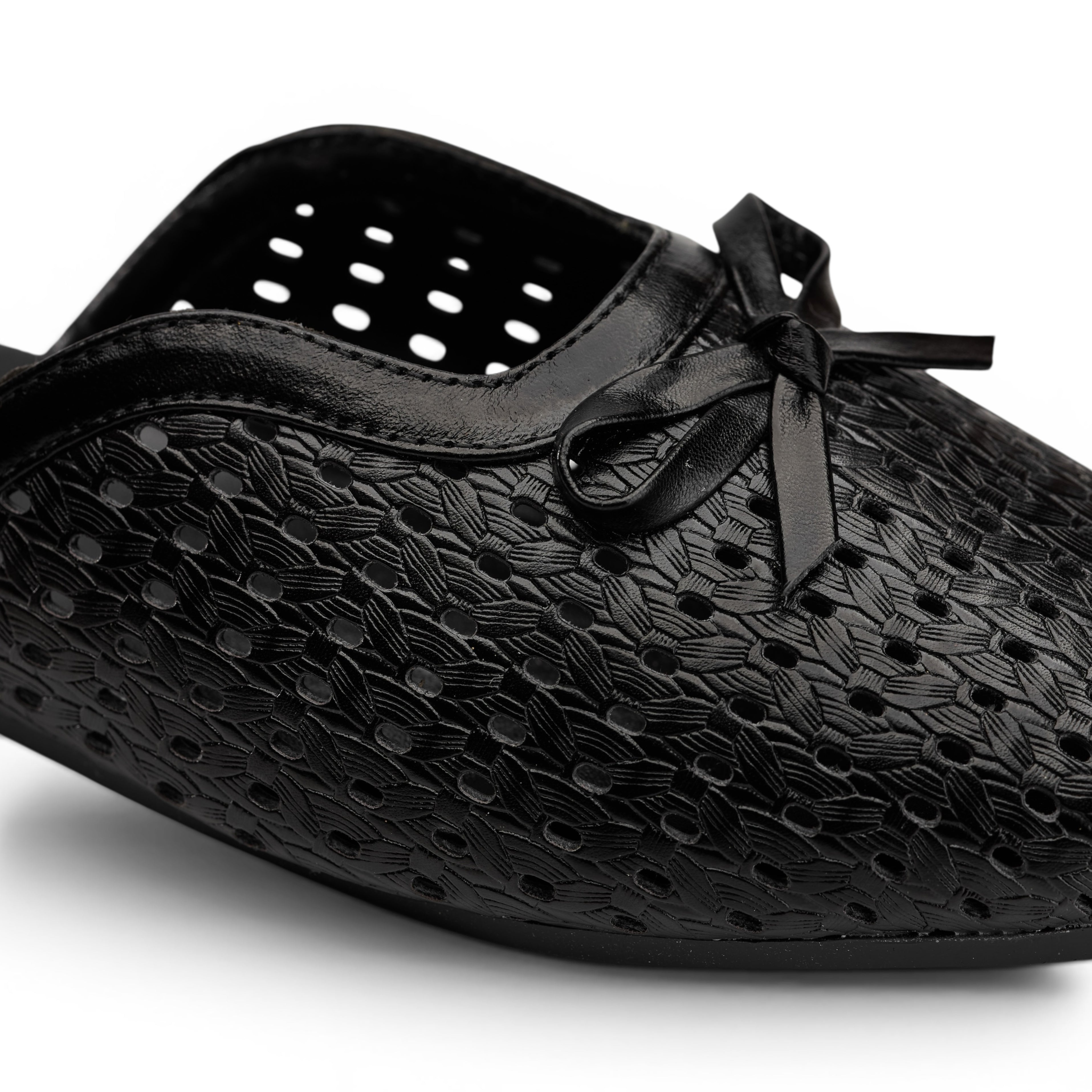 Black Perforated Bow Mule
