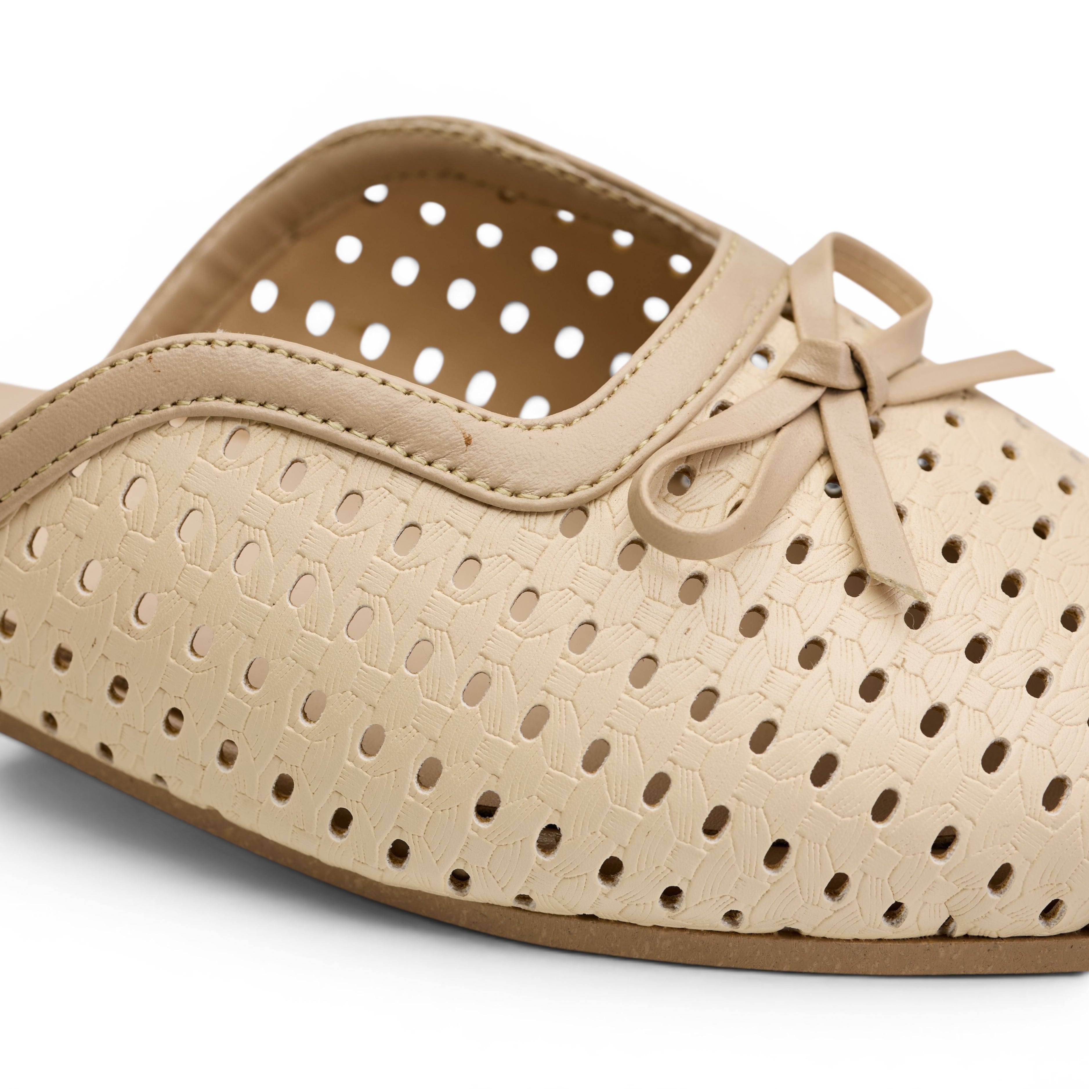 Beige Perforated Bow Mule