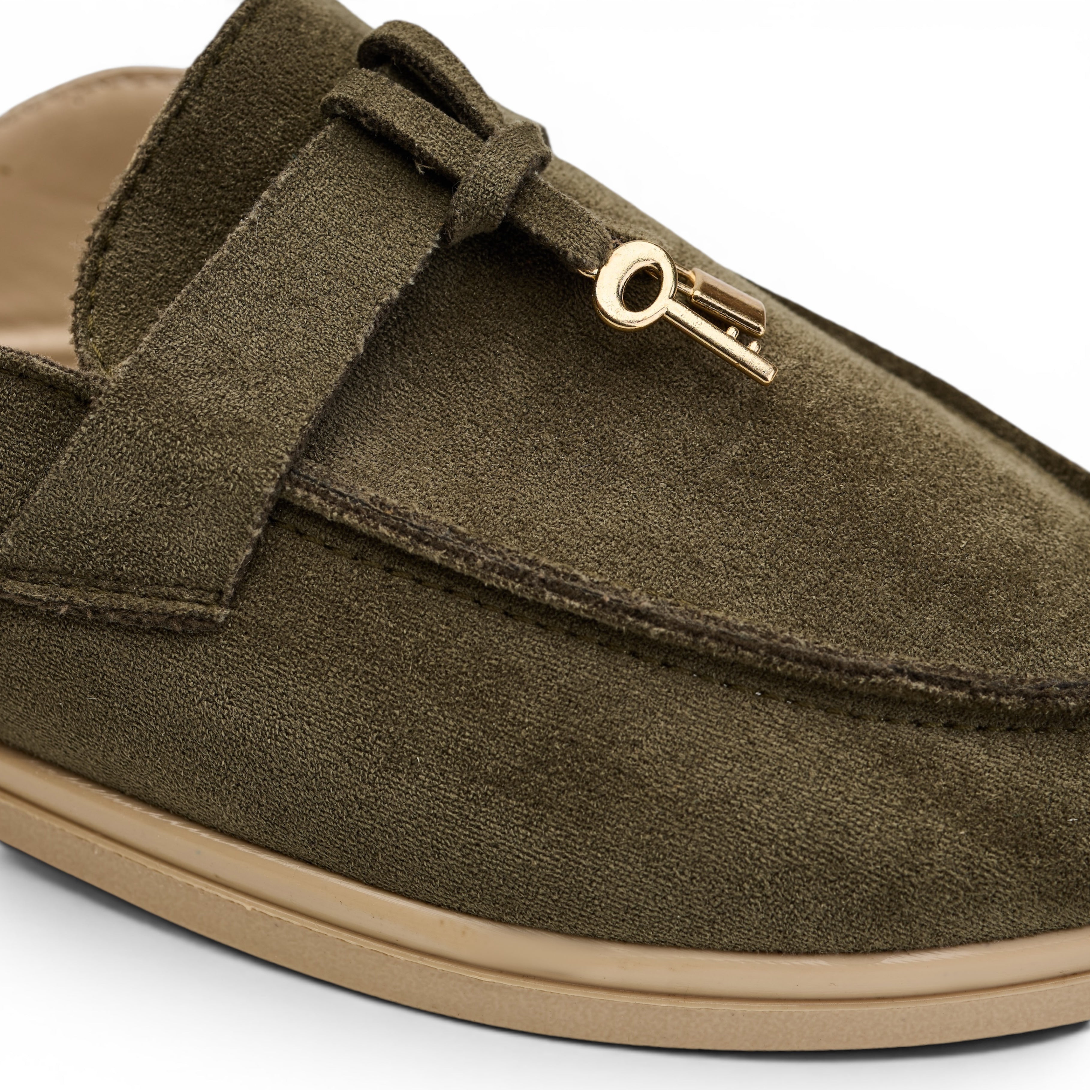 Olive Suede Key Charm Mule