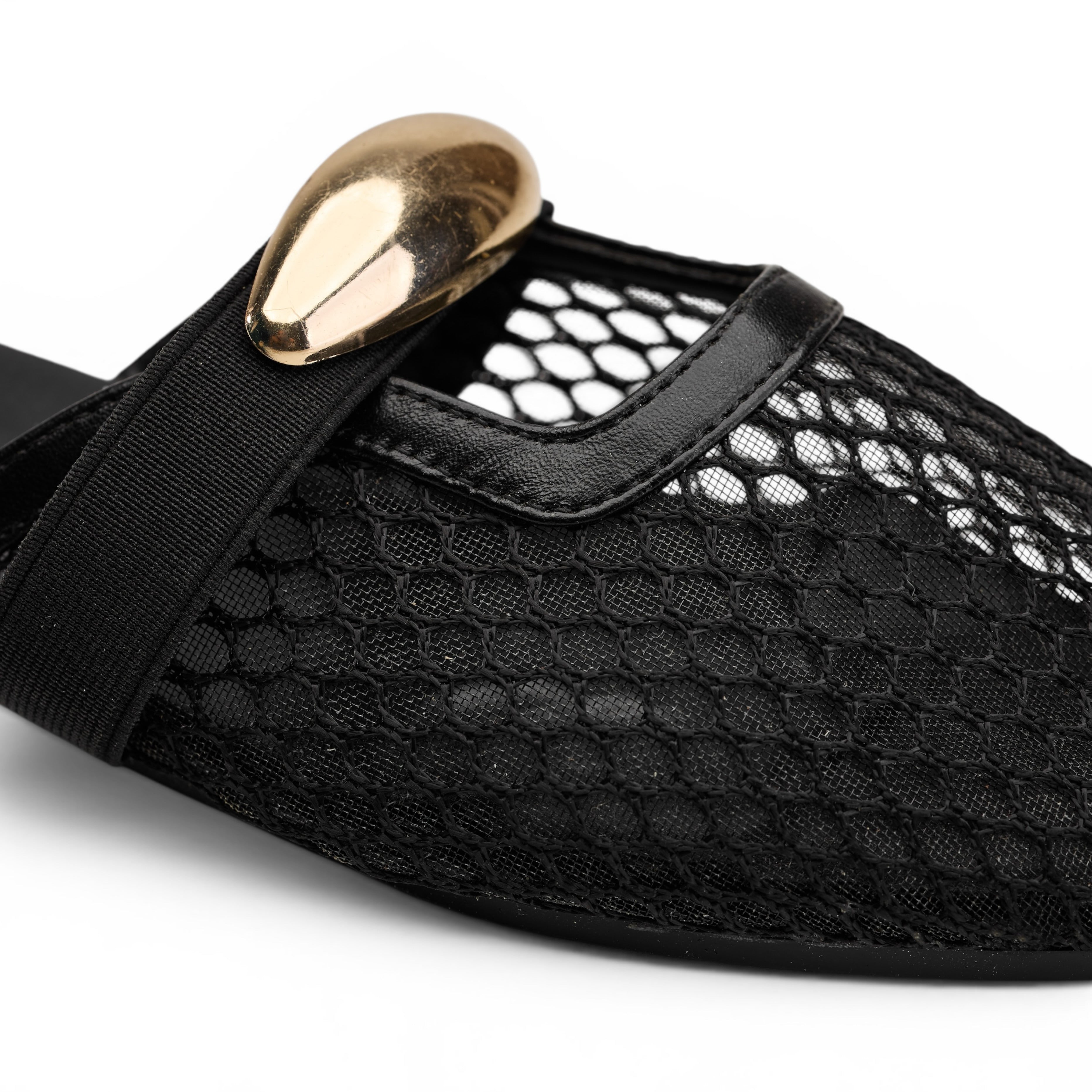 Women Black Mesh Buckle Mule