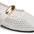 Women White Mesh Buckle Ballerina