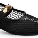 Black Mesh Buckle ballerina