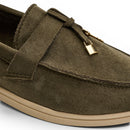 Women Olive Suede Tassel Loafers