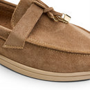 Women Beige Suede Tassel Loafers