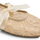 Women beige  Floral Lace Bow Ballerina