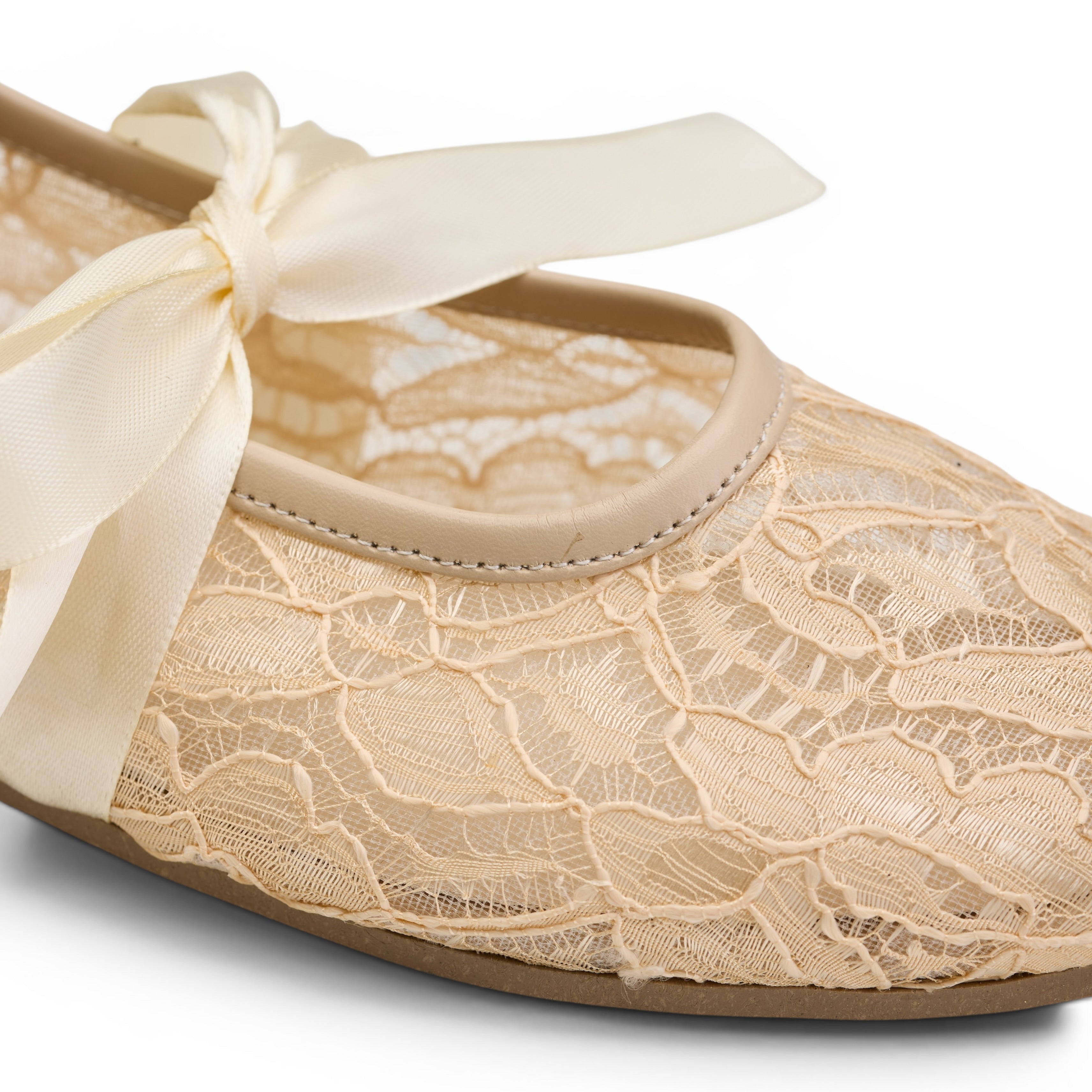 Women beige  Floral Lace Bow Ballerina