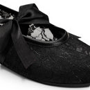 Women Black Floral Lace Bow Ballerina