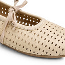Women Beige Perforated Lace-Up Ballerina