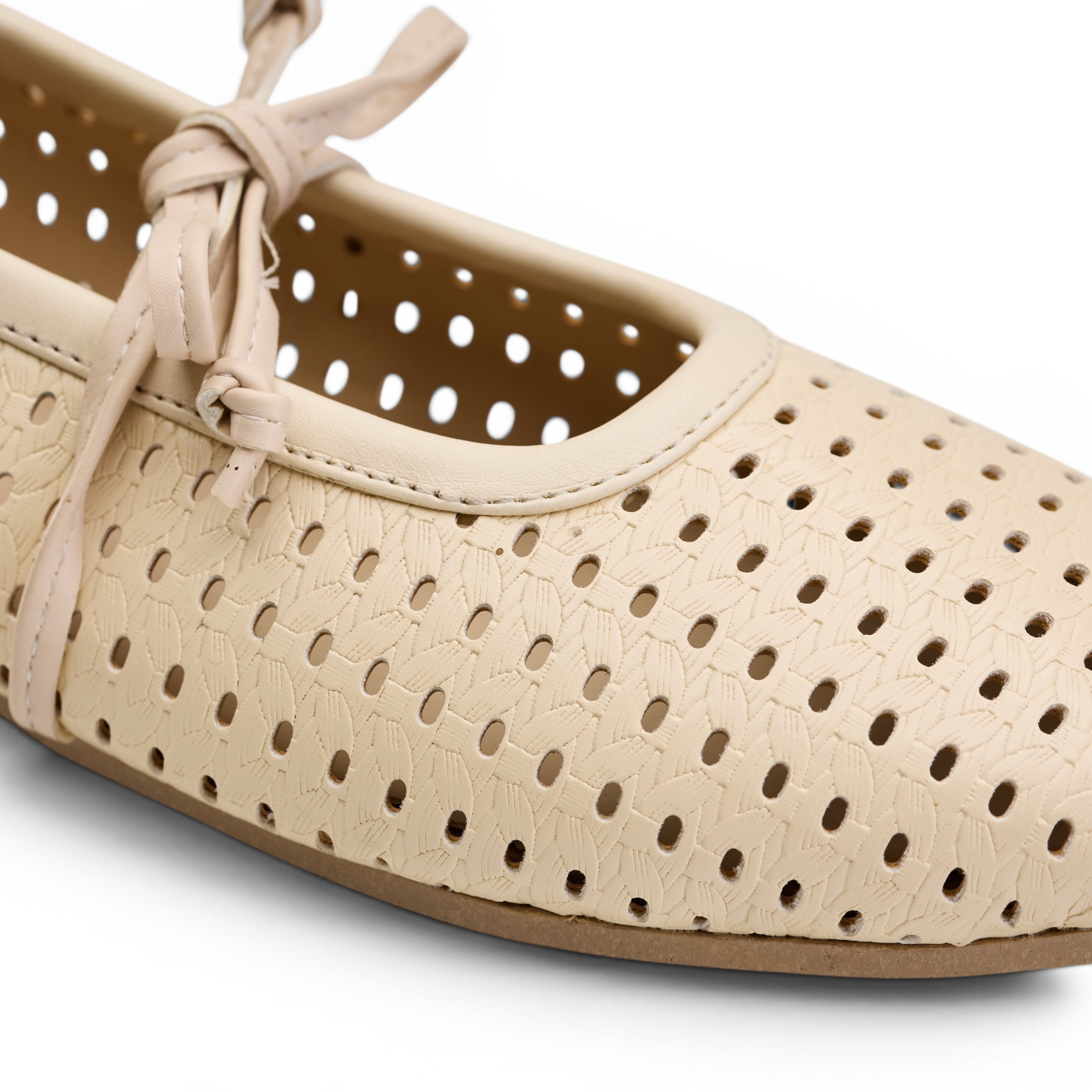 Women Beige Perforated Lace-Up Ballerina