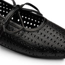 Women Black Perforated Lace-Up Ballerina